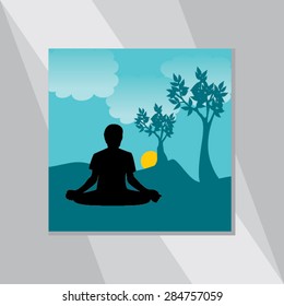 young man yoga posture over green background vector illustration 