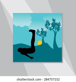 young man yoga posture over green background vector illustration 