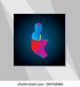 young man yoga posture over blue black background vector illustration 