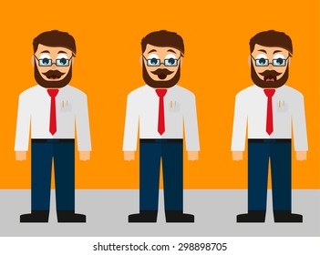 Young manager with different emotions flat design
