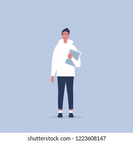 Young manager holding a folder. Office life. Daily routine. Millennials at work. Flat editable vector illustration, clip art