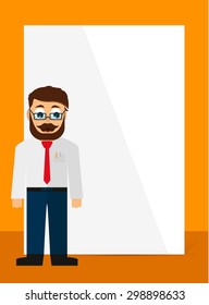 Young manager standing in front of white background flat