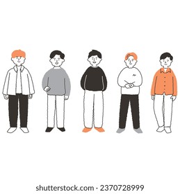 Young man's full body illustration set