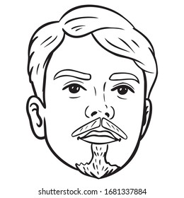 young man's head with mustache and side parting. avatar, comic, doodle.