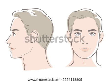 Young man's profile and front face. Vector illustration in line drawing isolated on white background.