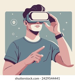 Young man,students enjoy of meta verse education in vr glasses,Vector illustration