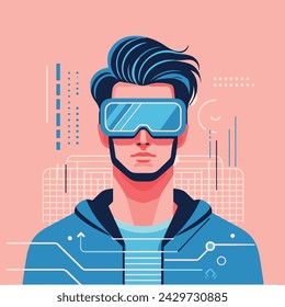 Young man,students enjoy of meta verse education in vr glasses,Vector illustration