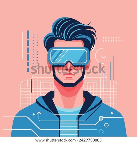 Young man,students enjoy of meta verse education in vr glasses,Vector illustration