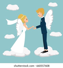 young married couple fly in heaven vector cartoon