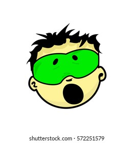 Young masked superhero face expression, cartoon vector illustrations isolated on white background. Handsome boy emoji face icons, human expressions, male avatars with different emotions