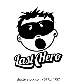 Young masked superhero face expression, vector logo isolated on white background.  