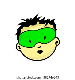 Young masked superhero face expression, cartoon vector illustrations isolated on white background. Handsome boy emoji face icons, human expressions, male avatars with different emotions