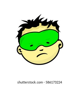 Young masked superhero face expression, cartoon vector illustrations isolated on white background. Handsome boy emoji face icons, human expressions, male avatars with different emotions