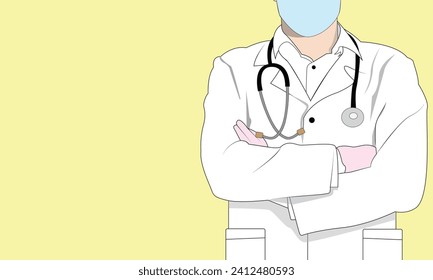 Young masker doctor with stethoscope, medical specialist Medicine concept. 2d vector people character illustration. Cartoon minimal style.