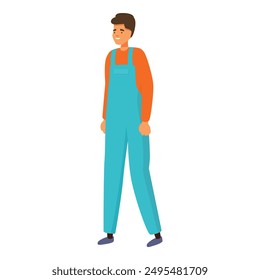 Young mechanic with a smile is walking in his blue overalls