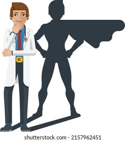 A young medical doctor revealed as super hero by his shadow silhouette