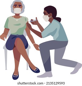 Young Medical Professional Woman Administering Vaccine Shot To Stylish Older Woman