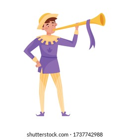 Young Medieval Bard or Minstrel Playing Musical Instrument Vector Illustration