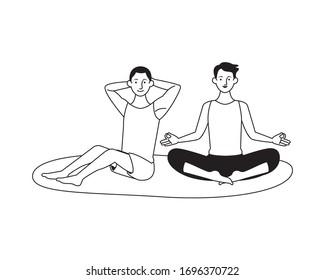 young men athletes practicing exercise characters vector illustration design