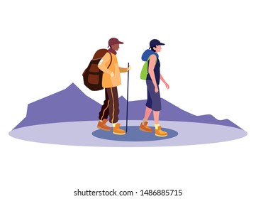 young men backpacker in mountain landscape