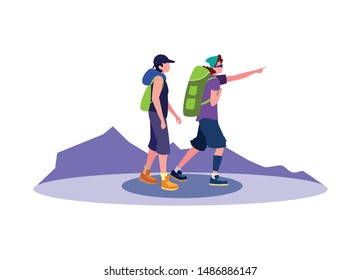 young men backpacker in mountain landscape