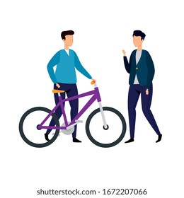 young men with bike avatar character icon vector illustration design