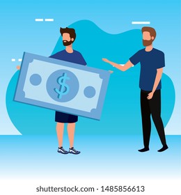 young men with bill dollar characters