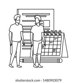 young men with calendar characters