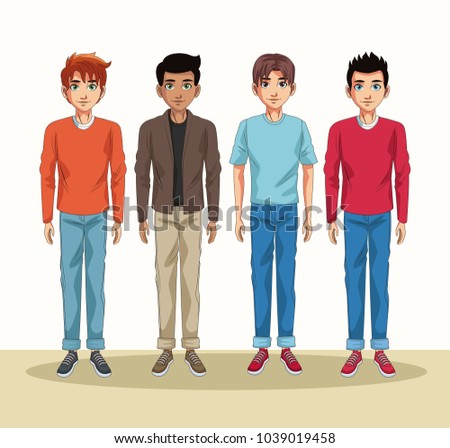 Young men cartoon