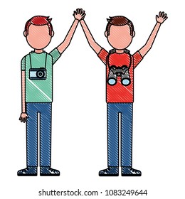 young men celebrating avatars characters