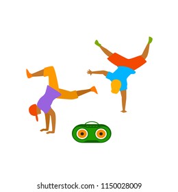 young men dancing breakdance  scene isolated vector illustration