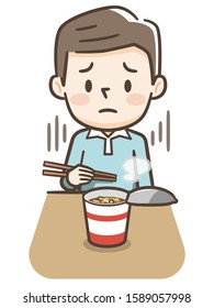 Young men eating cup ramen