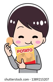 Young men eating potato chips