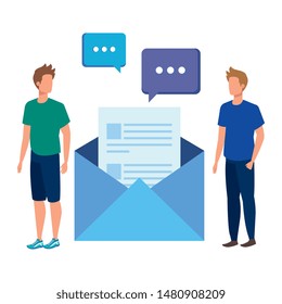 young men with envelope mail