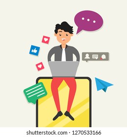 young men fashion with social media activity. modern flat man avatar. people vector illustration
