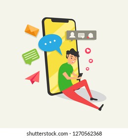 young men fashion with social media activity. modern flat man avatar. people vector illustration
