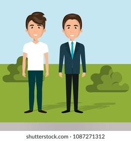 young men in the field characters scene