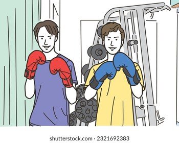 Young men in a fighting pose at a martial arts gym