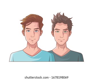 young men friends avatars characters vector illustration design
