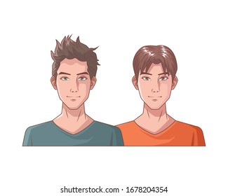 young men friends avatars characters vector illustration design
