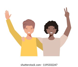 young men with hands up avatar character