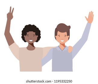 young men with hands up avatar character