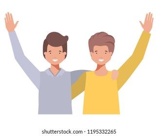 young men with hands up avatar character