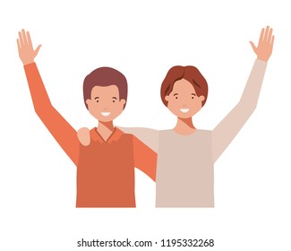 young men with hands up avatar character