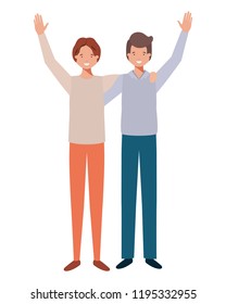 young men with hands up avatar character