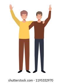 young men with hands up avatar character