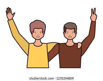 young men with hands up avatar character