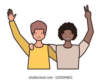 young men with hands up avatar character