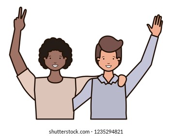 young men with hands up avatar character
