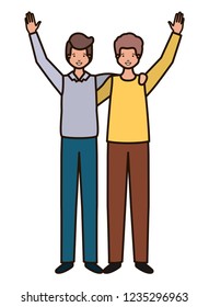 young men with hands up avatar character